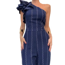 Charger l'image dans la galerie, Waist-tight Diagonal Collar Shoulder-baring Stringy Selvedge Striped Jumpsuit apparel