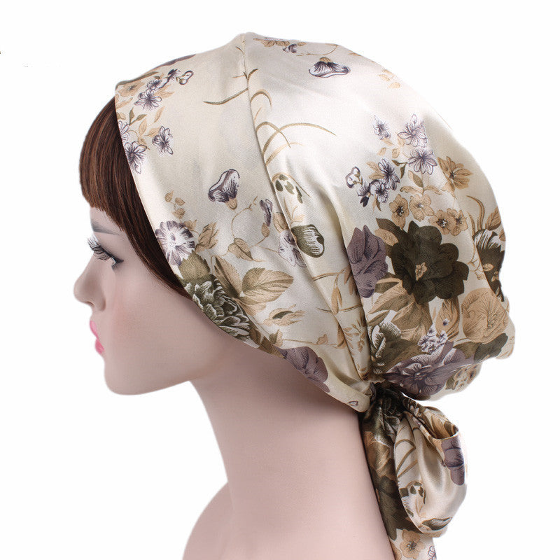 Ladies Satin Printed Bow Turban Long