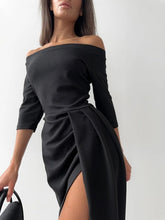 Load image into Gallery viewer, Women&#39;s Off-neck Long Sleeve Waist Slit Dress