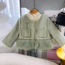 Load image into Gallery viewer, Winter New Girls&#39; Fleece-lined Splicing Coat Shorts Two-piece Set