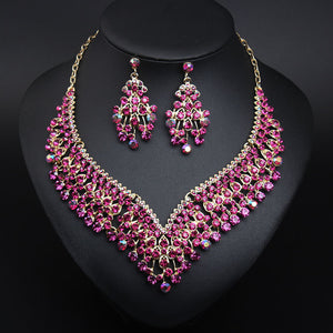 Creative Crystal Collarbone Necklace Earring Set for Occasions