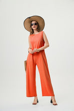 Charger l&#39;image dans la galerie, Women&#39;s Linen Jumpsuit - Comfortable And Breathable, Elastic Back With Classic H-Line Design And Pockets, Available In Black Apricot And Orange Red