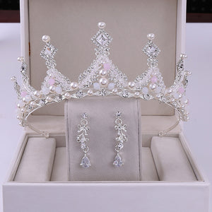 Korean Style Bridal Crown Earring Accessory Set for Occasions