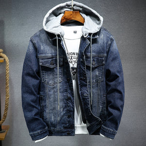 Hooded Denim Jacket Trendy Versatile And Handsome Long-Sleeved Jacket