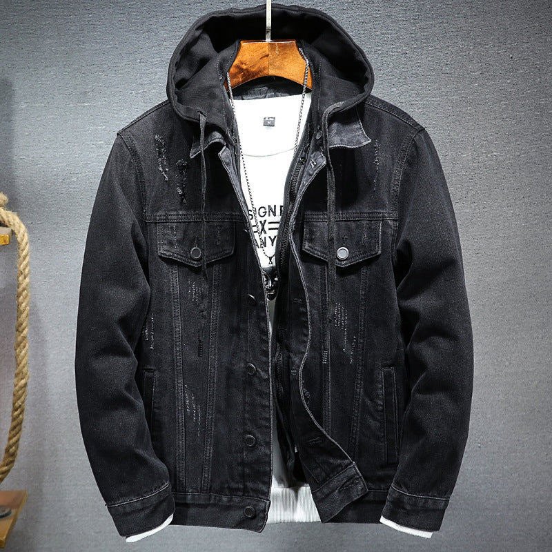 Hooded Denim Jacket Trendy Versatile And Handsome Long-Sleeved Jacket