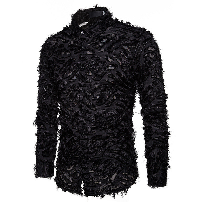 Samo Zaen Feather tassel lapel shirt for men