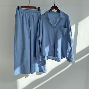 Cross-border Tracksuit Women's Ancient Cotton And Linen Shirt Outfit High Waist Loose Trousers