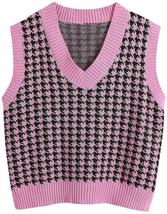 Houndstooth knitted vest vest