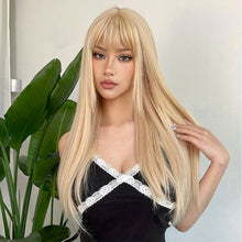 Charger l&#39;image dans la galerie, Long Straight Blonde Wigs With Bangs Synthetic Rose Net Hair Wigs