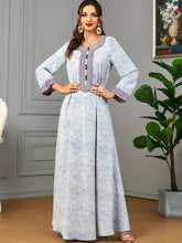 Charger l&#39;image dans la galerie, Allover Print Embroidered Abbaya, Elegant Button Decor Maxi