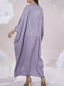 Floral Print Batwing Sleeve Abbaya, Elegant Notched Neck Maxi