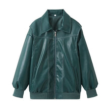 Charger l'image dans la galerie, Loose Fashion Lapel Zip-up Jacket Cool Long Sleeve Zipper Closure Moto Biker Leather Jacket