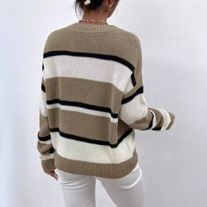 Pullover Color Contrast Patchwork Loose Sweater