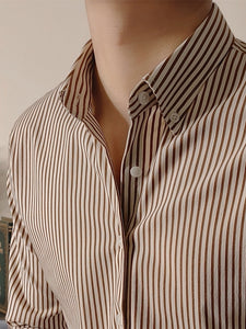 Slim Fitting Coffee Striped Shirt For FAshion for Men