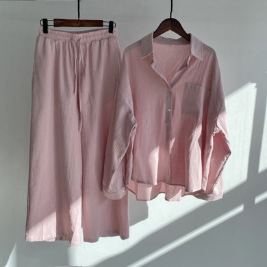 Cross-border Tracksuit Women's Ancient Cotton And Linen Shirt Outfit High Waist Loose Trousers