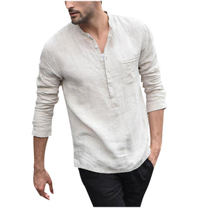 Fabiogoo Vintage White Shirt Button Linen Shirts for Men