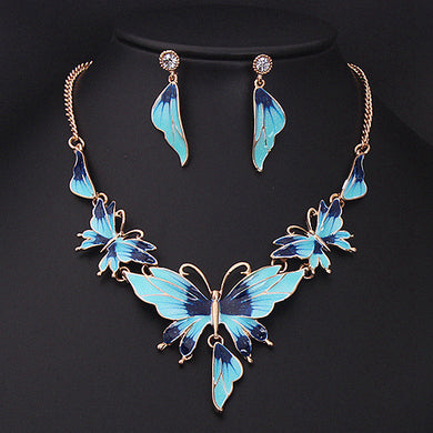 Drop Oil Butterfly Necklace Earring Set for Occasions