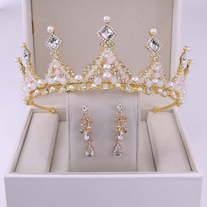 Korean Style Bridal Crown Earring Accessory Set for Occasions