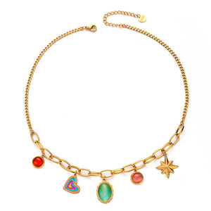 Fashion Color Candy Love Heart Color Gem Necklace Accessories