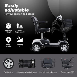 4 Wheel Mobility Scooter For Seniors Compact Heavy Duty Mobile Powered Mobility Scooters Electric Powered Wheel scooter Device For Travel Adults