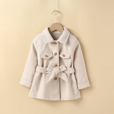 New Girls' Korean-style Fashionable Autumn And Winter Beige Casual Coat Children Fashionable Stylish Mid-length Woolen Coat