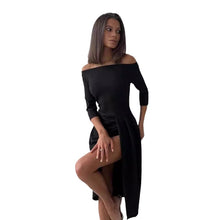 Load image into Gallery viewer, Women&#39;s Off-neck Long Sleeve Waist Slit Dress