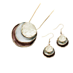 Color Painting Oil Three-layer Ring Hollow Pendant Earrings And Necklace Set for Occasions