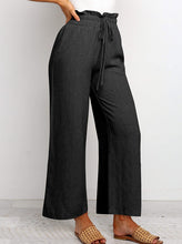 Load image into Gallery viewer, Elastic light Waistband Lace-up Wide Leg Pants Solid Color Cropped for women