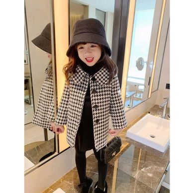 Winter Korean Houndstooth Girl Mid-length Coat