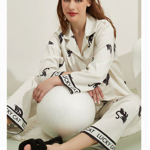 Women's Fashion Thread Ice Silk Pajamas  Suit