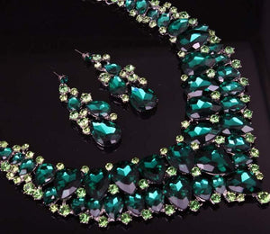 Green Crystal Necklace Earring Set Africa Accessories for Occasions