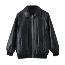 Charger l'image dans la galerie, Loose Fashion Lapel Zip-up Jacket Cool Long Sleeve Zipper Closure Moto Biker Leather Jacket