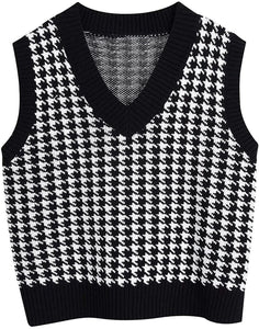 Houndstooth knitted vest vest