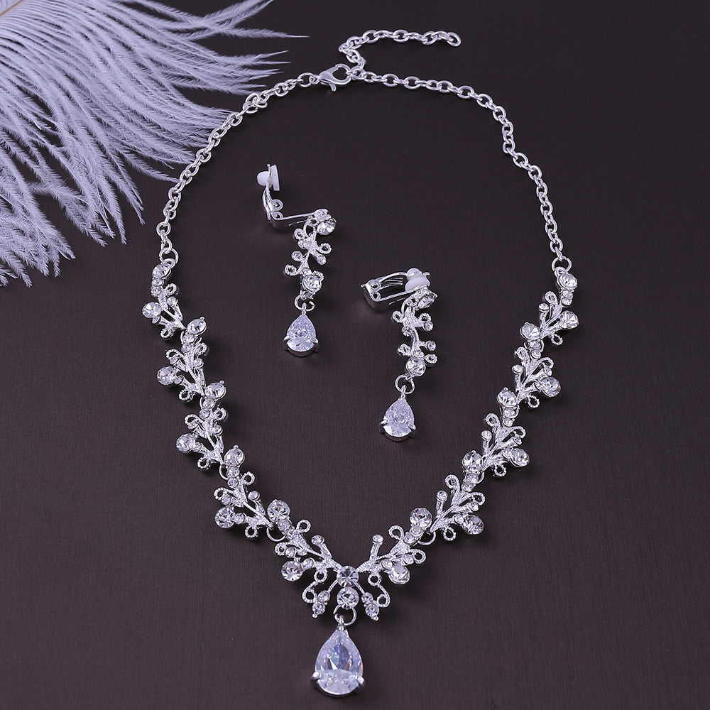 Bridal Rhinestone Zircon Earring Necklace set for Occasions