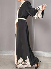 Charger l&#39;image dans la galerie, Contrast Lace Open Front Abbaya, Elegant Long Sleeve Maxi Kaftan