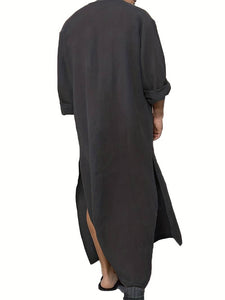 Men Side Slit Long Sleeve Thobe Middle East Saudi Arab Kaftan