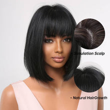 Charger l&#39;image dans la galerie, Short Bob Straight Black Wigs For Women With Bangs Heat Resistant