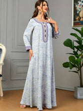 Charger l&#39;image dans la galerie, Allover Print Embroidered Abbaya, Elegant Button Decor Maxi