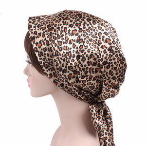 Ladies Satin Printed Bow Turban Long