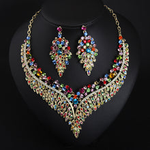 Cargar imagen en el visor de la galería, Full Rhinestone Color Clavicle Necklace And Earring Accessories Set for occasions