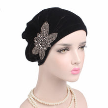 Charger l&#39;image dans la galerie, Beaded Flower Accessories Turban Hat Velvet Pleated Hood