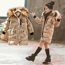 Cargar imagen en el visor de la galería, Children&#39;s bronzing shiny large fur collar cotton coat