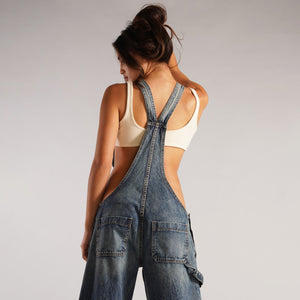 Denim Overalls With Pockets Fashion Loose Jumpsuit Streetwear Zipper Jeans Pants