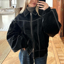 Charger l'image dans la galerie, Loose Fashion Lapel Zip-up Jacket Cool Long Sleeve Zipper Closure Moto Biker Leather Jacket