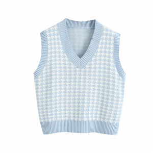 Houndstooth knitted vest vest