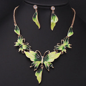 Drop Oil Butterfly Necklace Earring Set for Occasions