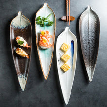 Charger l&#39;image dans la galerie, Long Tree Leaf Shaped Ceramic Plate Sushi Creativity