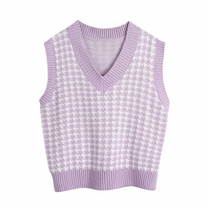 Houndstooth knitted vest vest