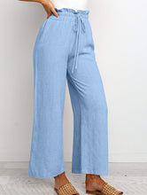 Load image into Gallery viewer, Elastic light Waistband Lace-up Wide Leg Pants Solid Color Cropped for women