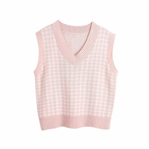 Houndstooth knitted vest vest